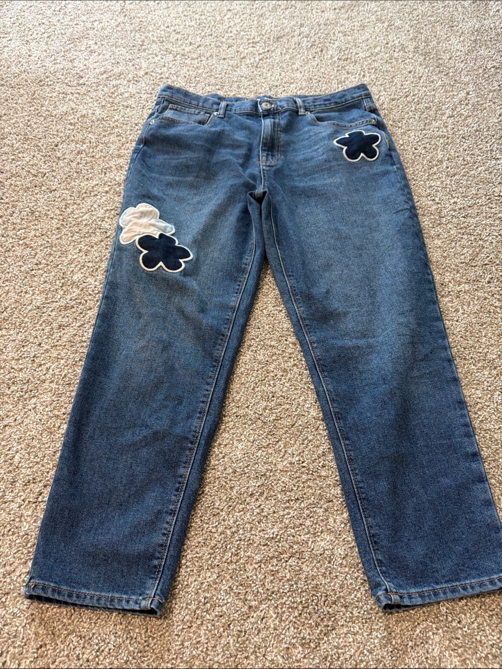 No Boundaries Dark Blue Straight Leg Jeans with Floral Patches